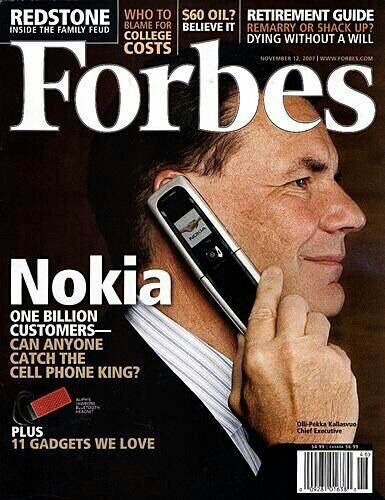 Nokia на обложке Forbes: «Кто сможет догнать короля телефонов?», 2007 год.