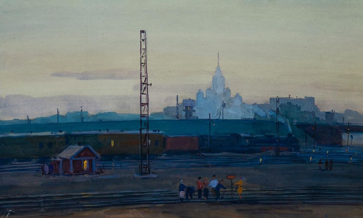 Вениамин Дородницын «Вид на высотку от Московской окружной дороги», 1960-е