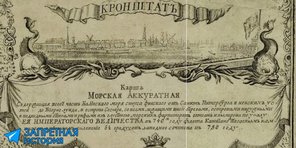 Старая карта Кронштадта, морская аккуратная. По указу от 740-го года, сочинена...